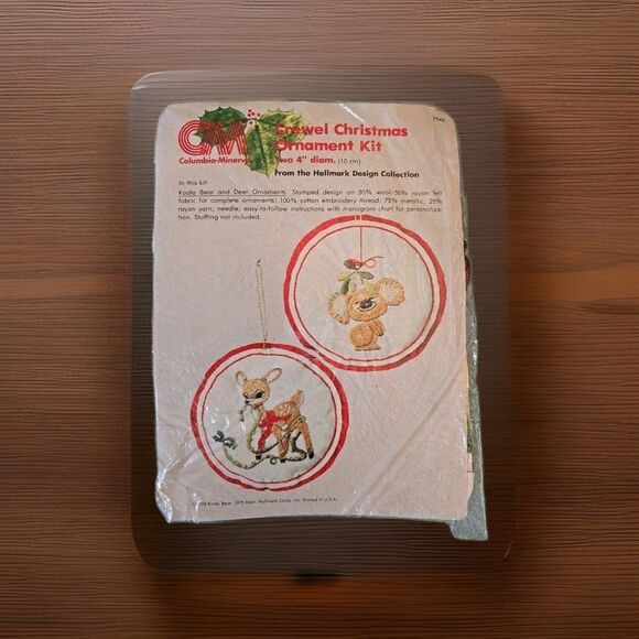 Crewel Christmas Koala Bear & Deer Ornaments #7944 Hallmark Cross Stitch Vintage - Picture 2 of 10